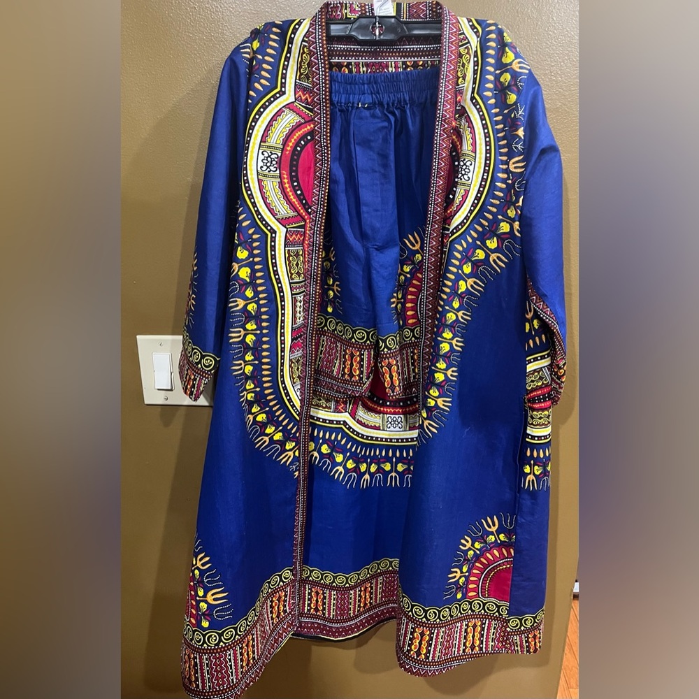 AFRICAN PRINT KIMONO KAFTAN TWO PIECE SHIRTS SET. Free Size